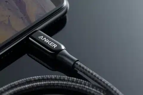 Anker braided iPhone Lightning charging cable.