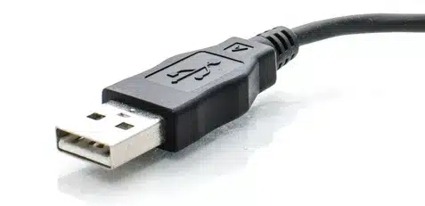“Close-up of black USB-A connector plug used for data transfer and charging”