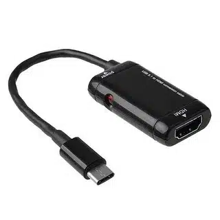Black USB C HDMI Android converter cable.