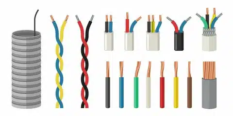 “Illustration of multiple electrical wire color variations used for power and signal coding”