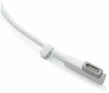 “Closeup of Apple MagSafe 2 magnetic connector with charging pins visible”