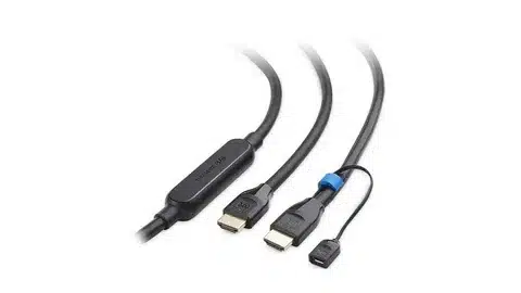 Multi connector USB cable with HDMI and USB Type-C.