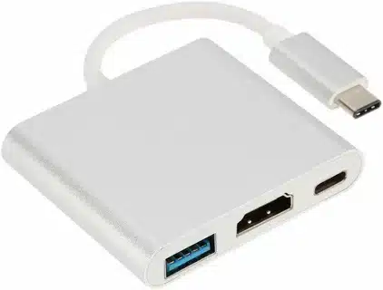 USB C HDMI adapter with USB 3.0 and Type-C female port.