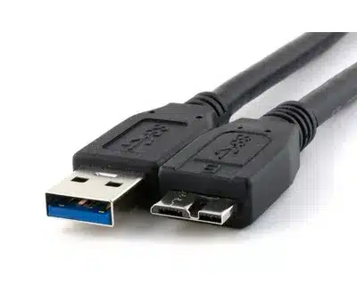 “USB 3.0 cable with standard Type-A plug and Micro-B plug.”