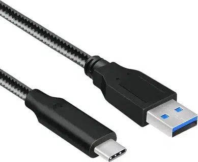 “Durable braided USB-C to USB-A cable supporting USB 3.1 fast charging and high-speed data transfer”