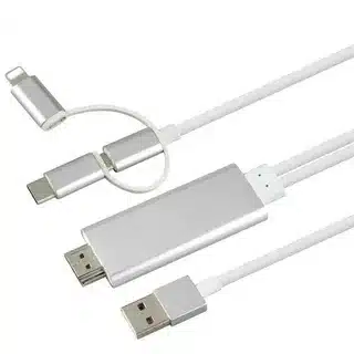 USB C HDMI cable with multi connectors for Android devices.