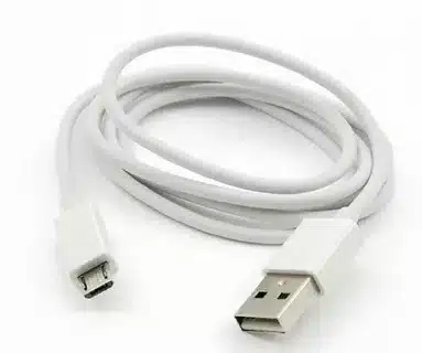 “White USB charging cable with standard USB-A and micro USB connectors”