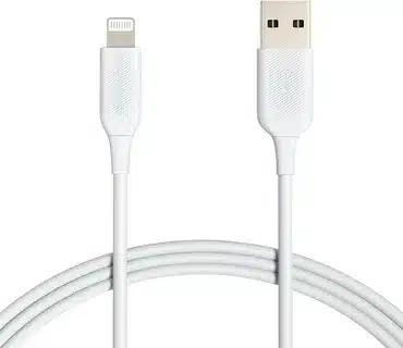 White iPhone USB to Lightning charging cable.