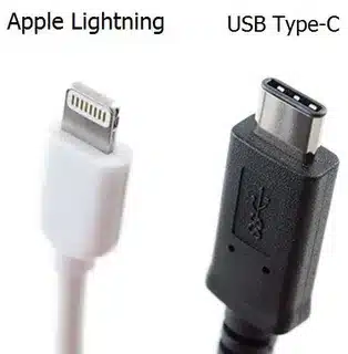 “Side-by-side view of Apple Lightning cable and USB Type-C cable.”