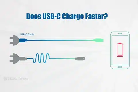 Does USB-C charge faster infographic showing charging speed comparison.