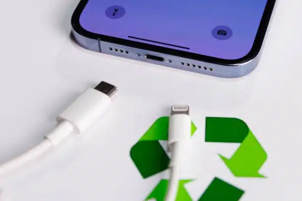 iPhone showing lightning port and usb c cable comparison