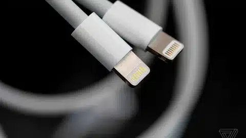 “Detailed view of two Lightning USB connectors for charging and syncing Apple devices.”