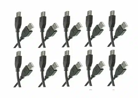 “Set of identical USB Type-A to Type-A cables arranged in rows.”