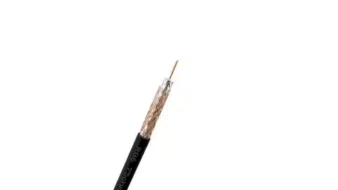Isolated RG6 coaxial cable showing inner conductor, insulation, and shielding layers