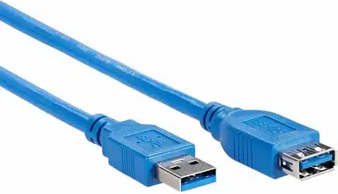 “Blue USB 2.0 extension cable with male to female connectors.”