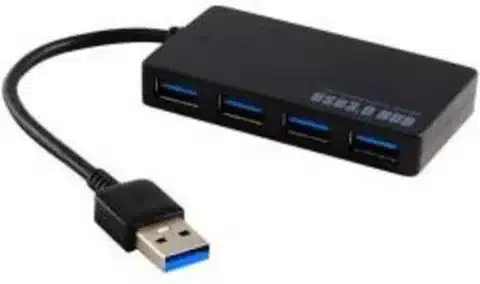 “Compact USB 2.0 hub providing four ports for connecting multiple devices.”