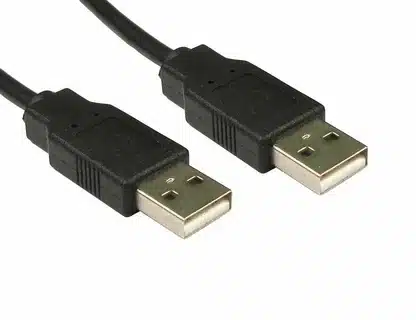 “Black USB 2.0 cable with two Type-A male connectors.”