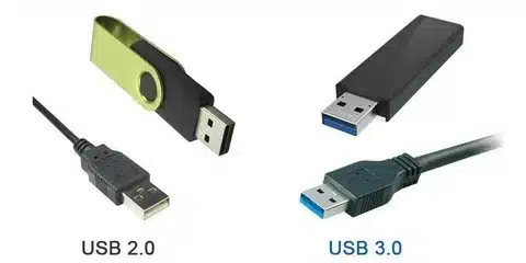 “Side-by-side image showing USB 2.0 flash drive and USB 3.0 flash drive connector.”
