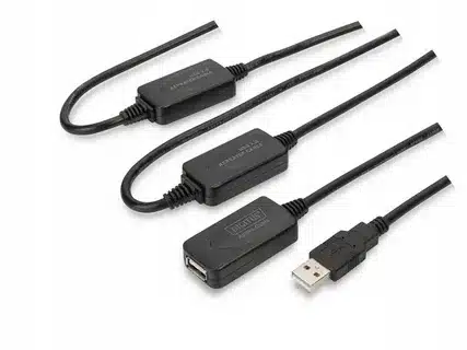 “USB extension cable set with built-in repeaters for long distance connectivity.”
