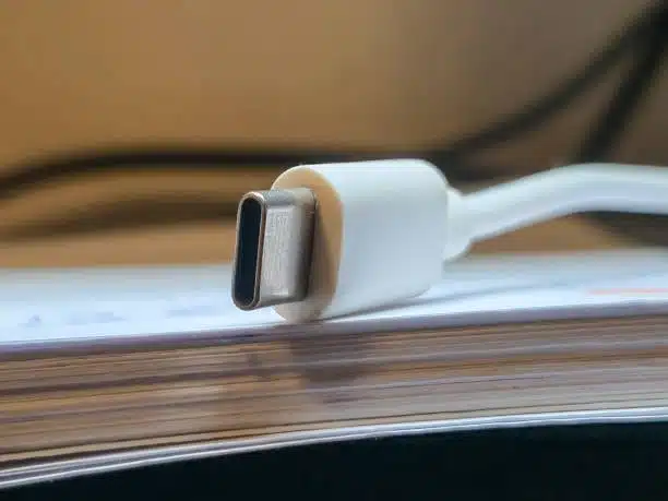 USB C connector close-up on desk