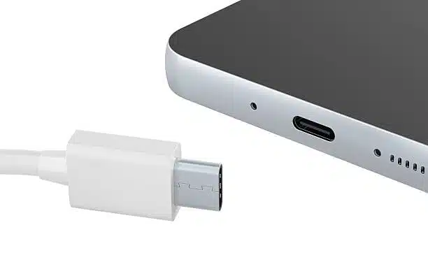 Smartphone with visible usb c charging port