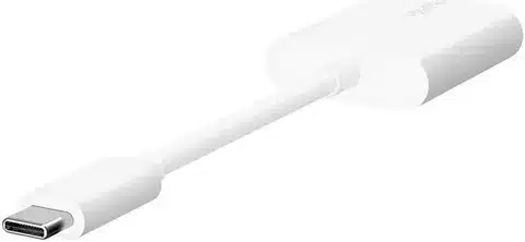 White USB-C power adapter cable for fast charging. File name: usb c power delivery chart