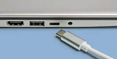 Close view of USB Type C port with HDMI and USB connections