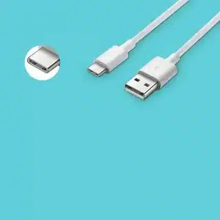 “White USB Type-C to USB Type-A cable showing connector ends.”