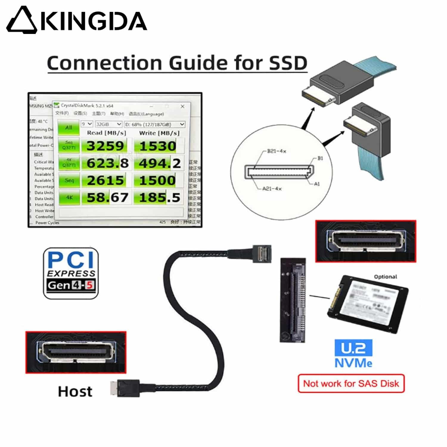90 degree PCIE Oculink SFF 8611 4I male to 180 degree sff 8611 4i
