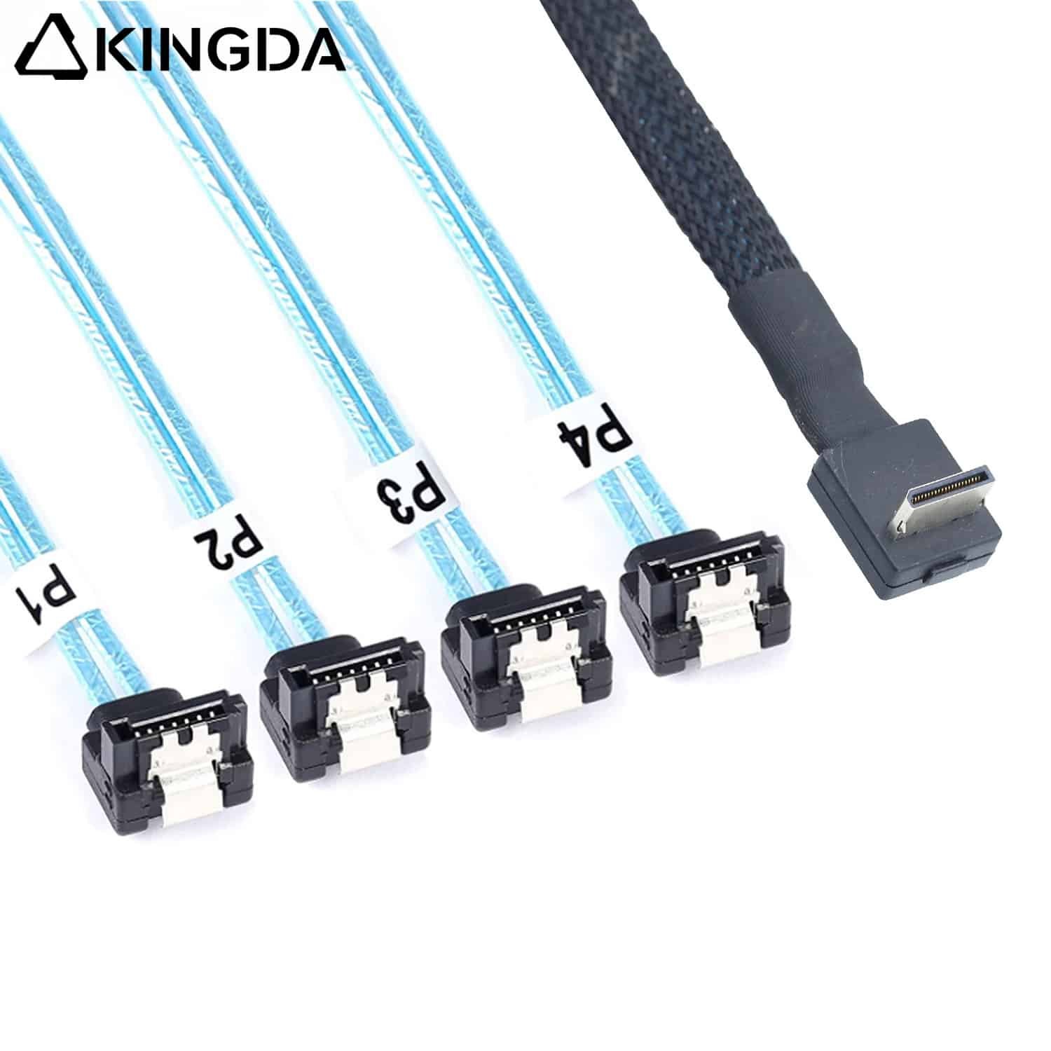 90 degree PCIE Oculink SFF 8611 4I male to 4 port right angle sata 7p female