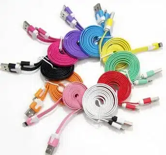 Multicolor USB charging cables highlighting cord wire color variety.