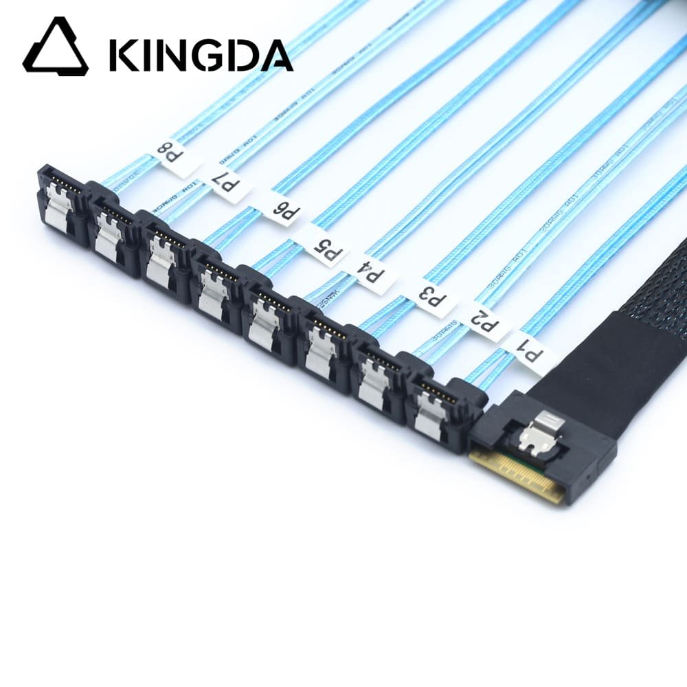 Full-encapsulated SFF 8654 8I to 8 90 degree SATA 7P