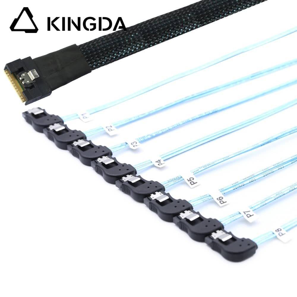 Full-encapsulated SFF 8654 8I to 8 right bend SATA 7P