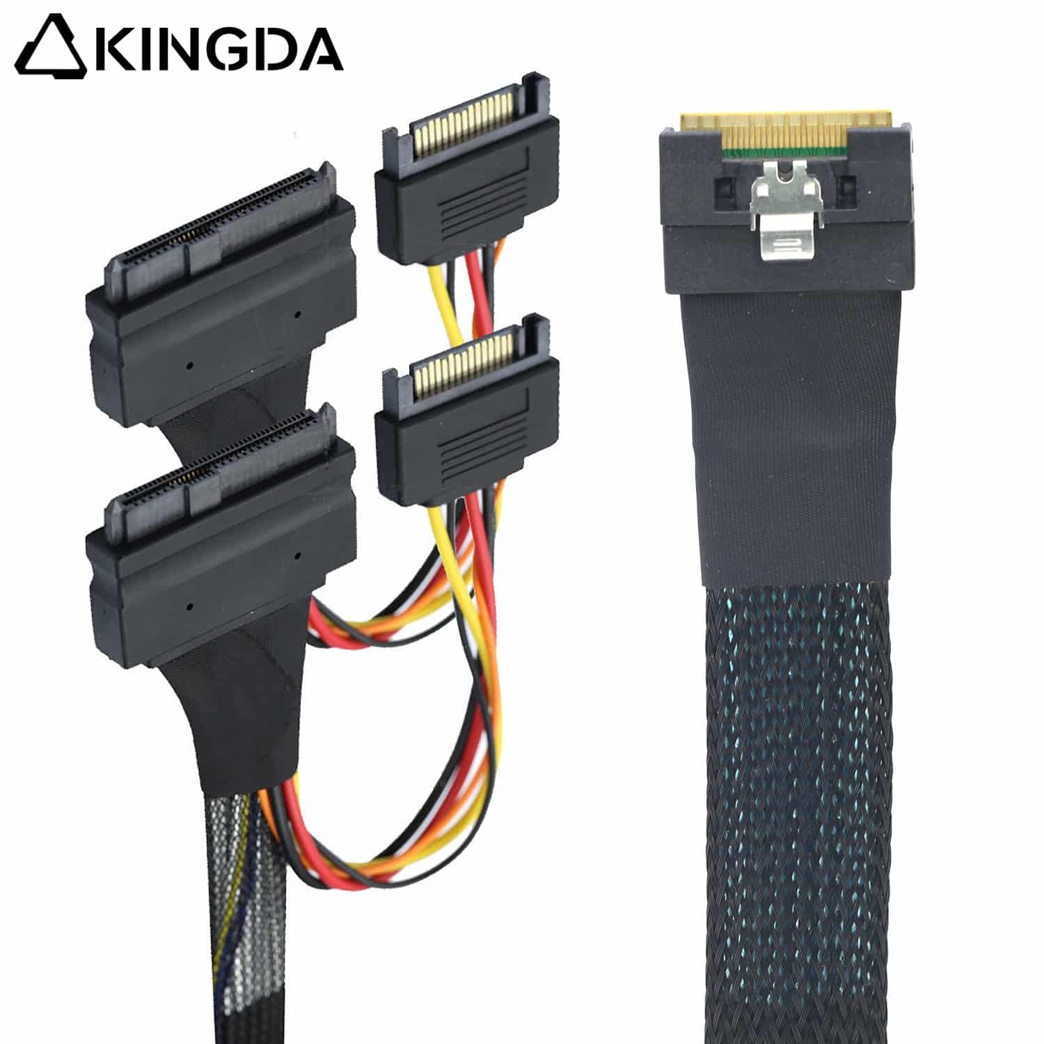 Full-encapsulated SFF 8654 8I to dual U.2 SFF 8639 with sata 15P