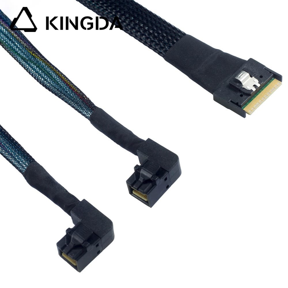 Full-encapsulated SFF 8654 8I to dual right angle sff 8643