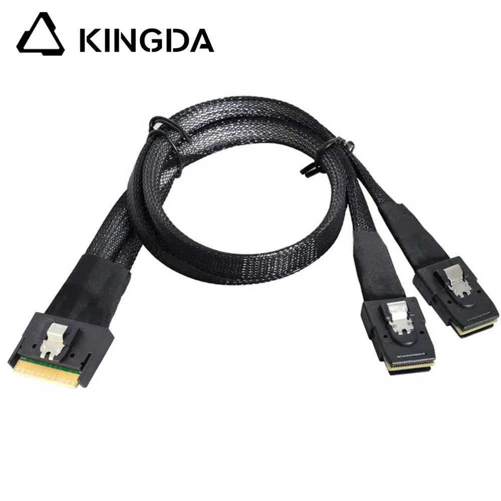 Full-encapsulated SFF 8654 8I to dual straight SFF 8087