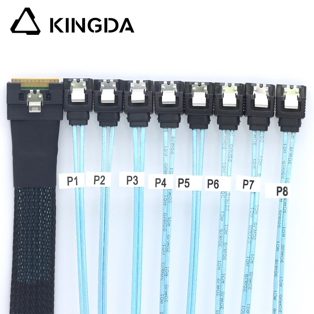 Fully enclosed anti-slip insertion anti-tilt insertion Slim SAS SFF 8654 8I to 8 straight sata 7P femlale