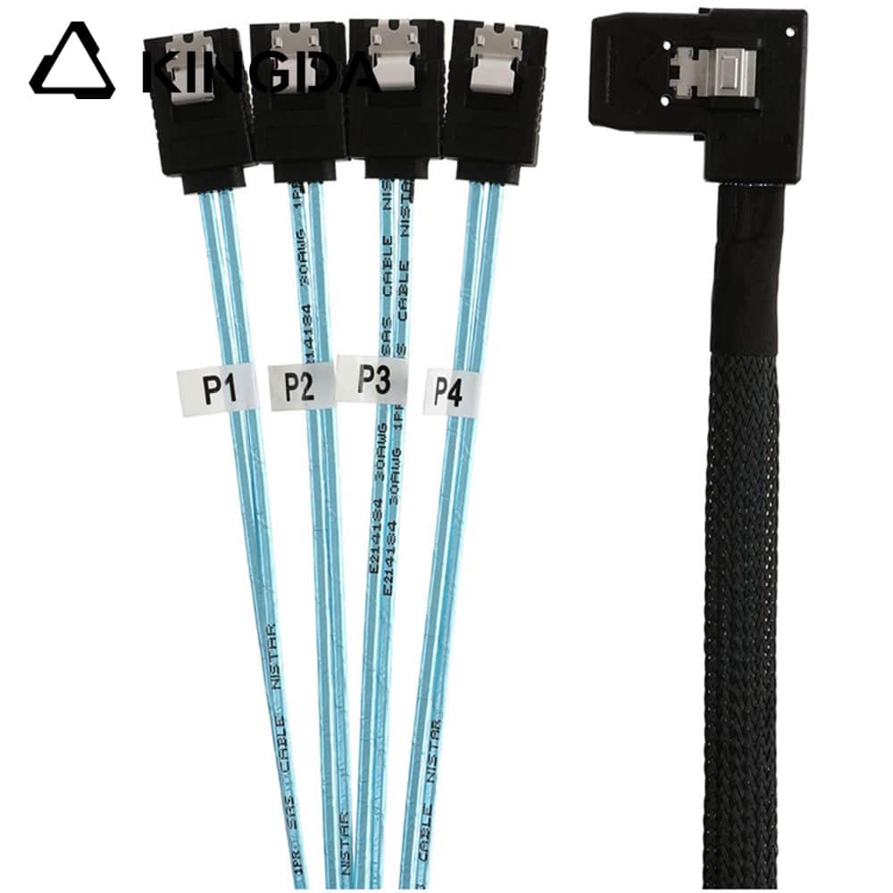 Left bend 90 degree Mini SAS HD SFF-8087 to 4X SATA 7P High Speed Server Internal Connection Wire Harness