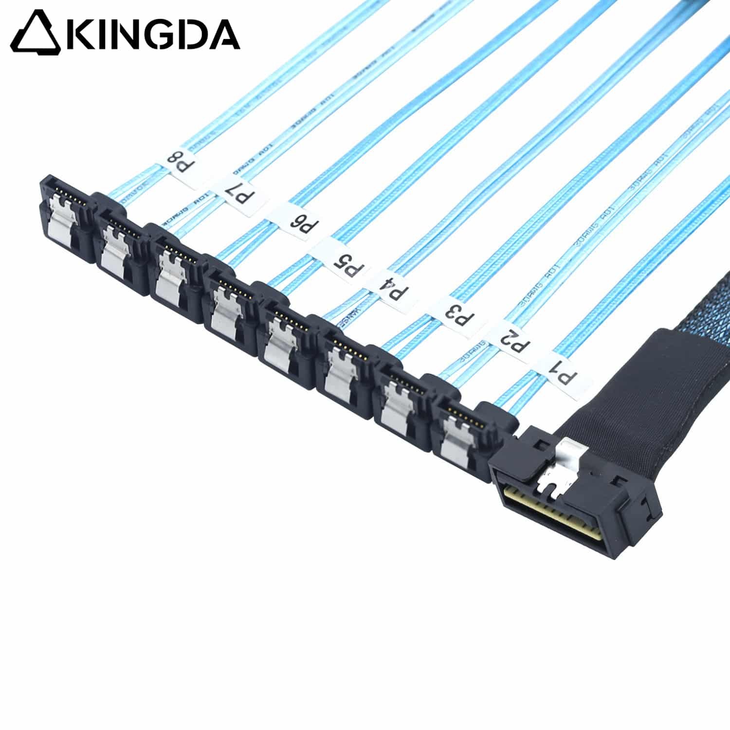 Low profile Slim SAS SFF 8654 8I (74P) to 8 90-degree SATA 7P