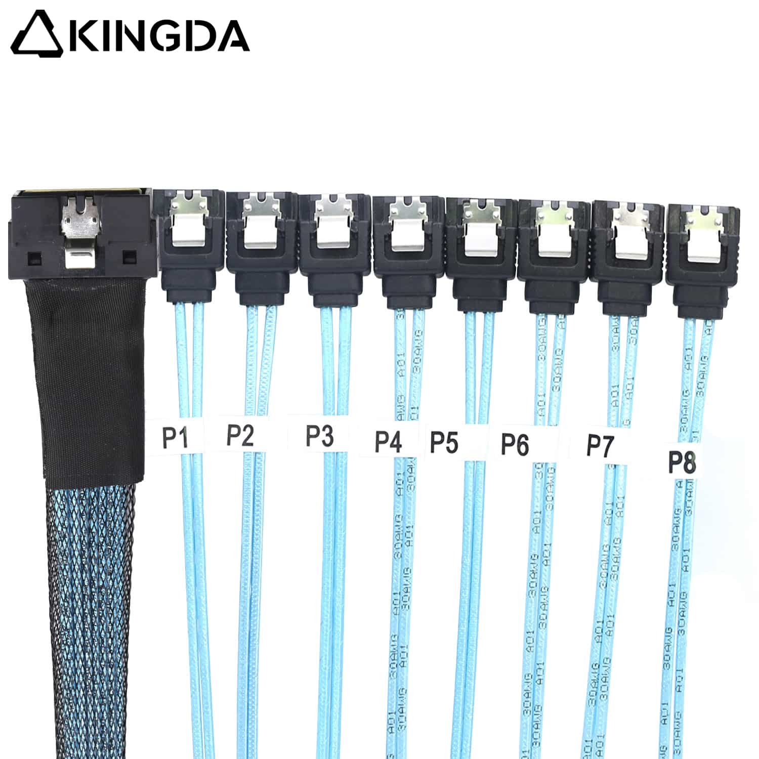 Low profile Slim SAS SFF 8654 8I (74P) to 8 SATA 7P female