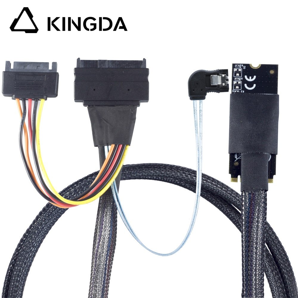 M.2 M-Key SFF-8643 to U.2 SFF-8639 with SATA 15P and 7P right-angled
