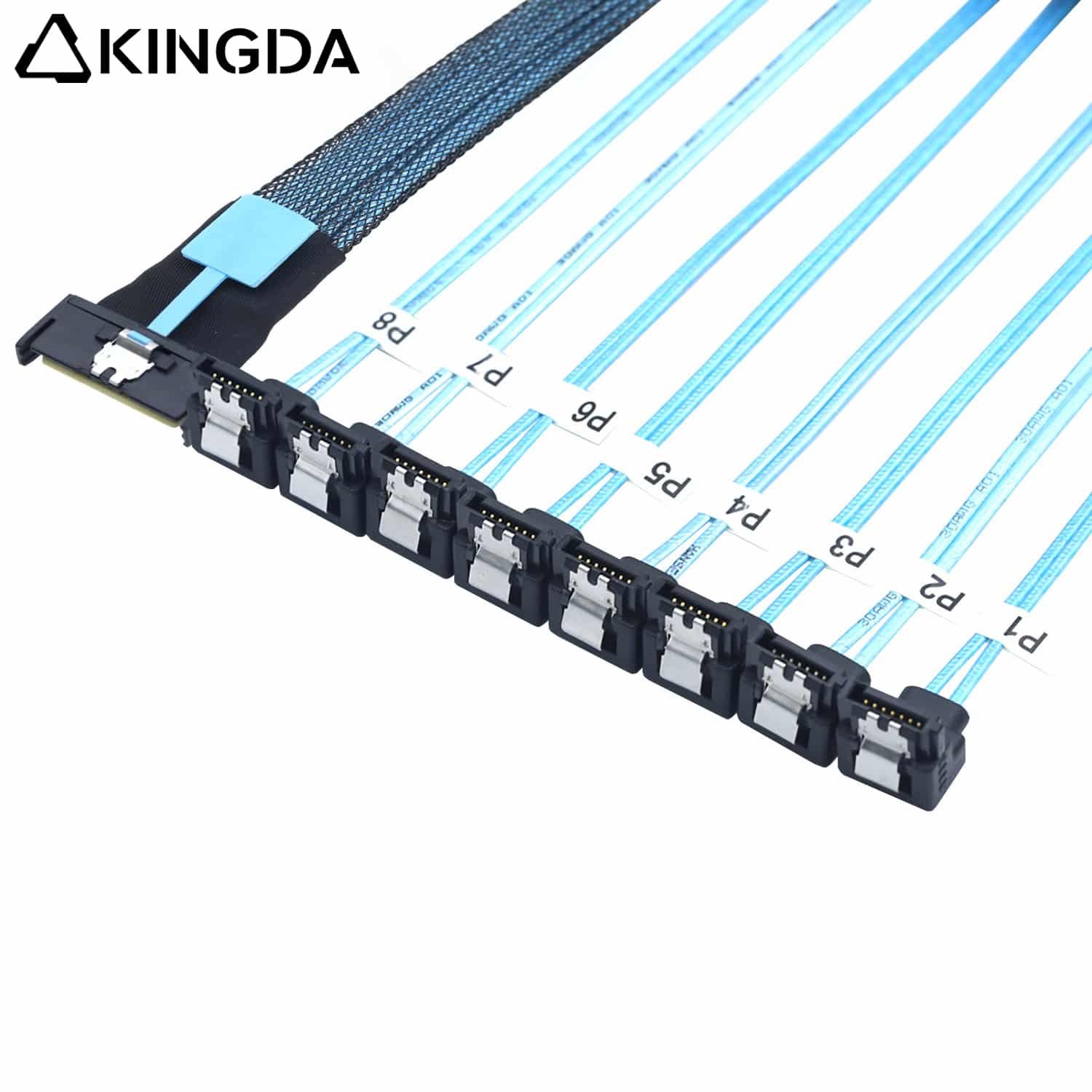 MCIO PCIE SAS SFF-8654 8I to 8 right angle SATA 7P Female cable