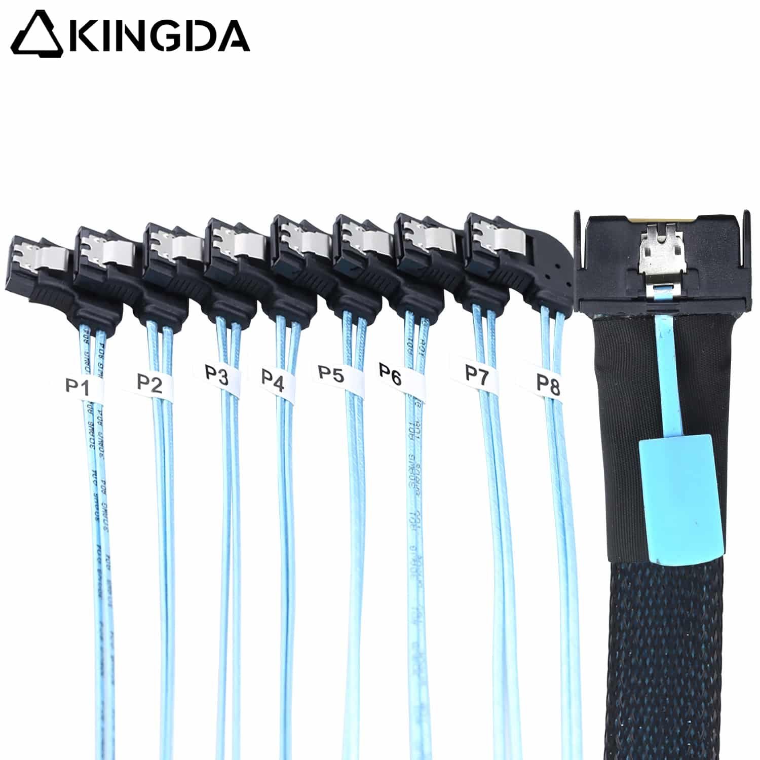 MCIO PCIE SAS SFF-8654 8I to 8 right angle SATA 7P Female cable