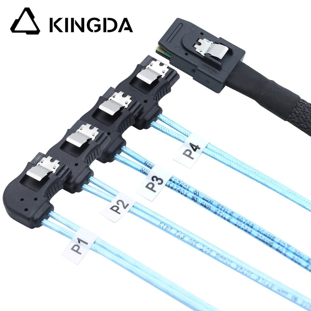 Mini SAS HD SFF-8087 to 4X Right turn 90 degree SATA High Speed Server Internal Connection Wire Harness