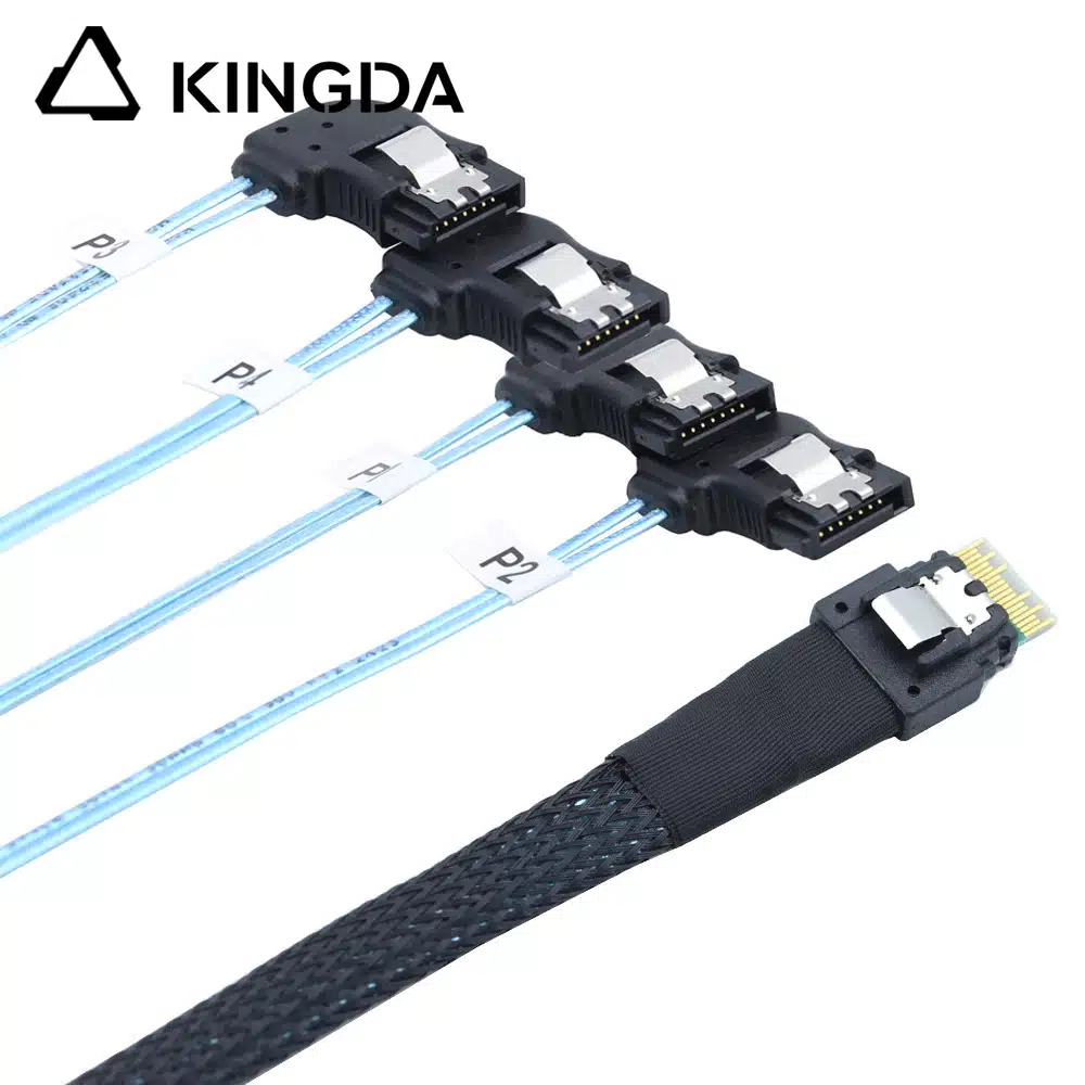Mini SAS SFF 8654 4I 38P male to 4 right turn SATA 7P