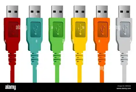 Vector image of USB cables with different outer colors.