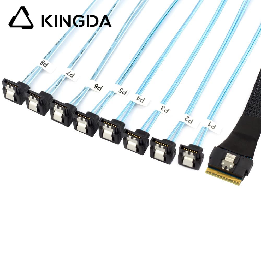 PCI E Slim SAS SFF 8654 8I to 8 90-degree SATA 7P female