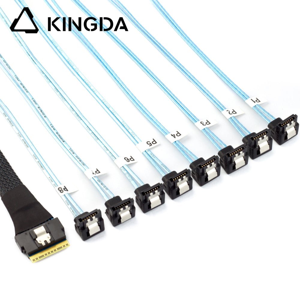 SAS 4.0 Slim SAS SFF 8654 8I to 8 90-degree SATA 7P female