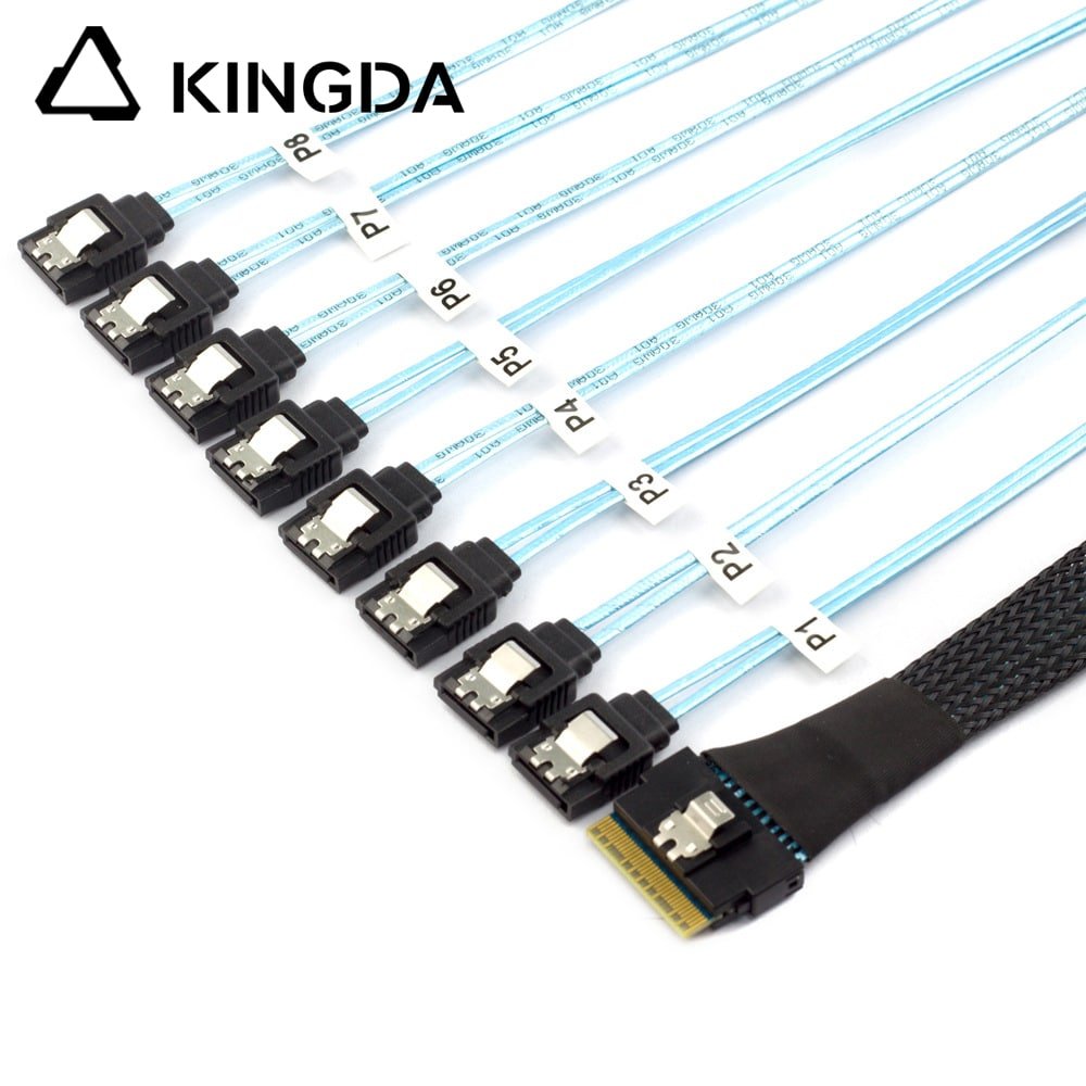 SAS 4.0 Slim SAS SFF 8654 8I to 8 SATA 7P female cable