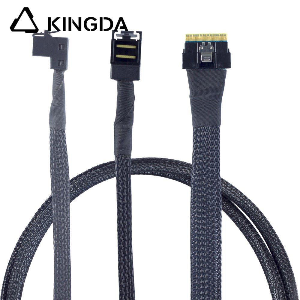 SAS 4.0 Slim SAS SFF 8654 8I to dual 90 degree SFF 8643 cable